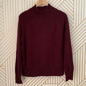 J Crew Mock Neck Sweater in Supersoft Yarn Merino Alpaca blend Burgundy ribbed S